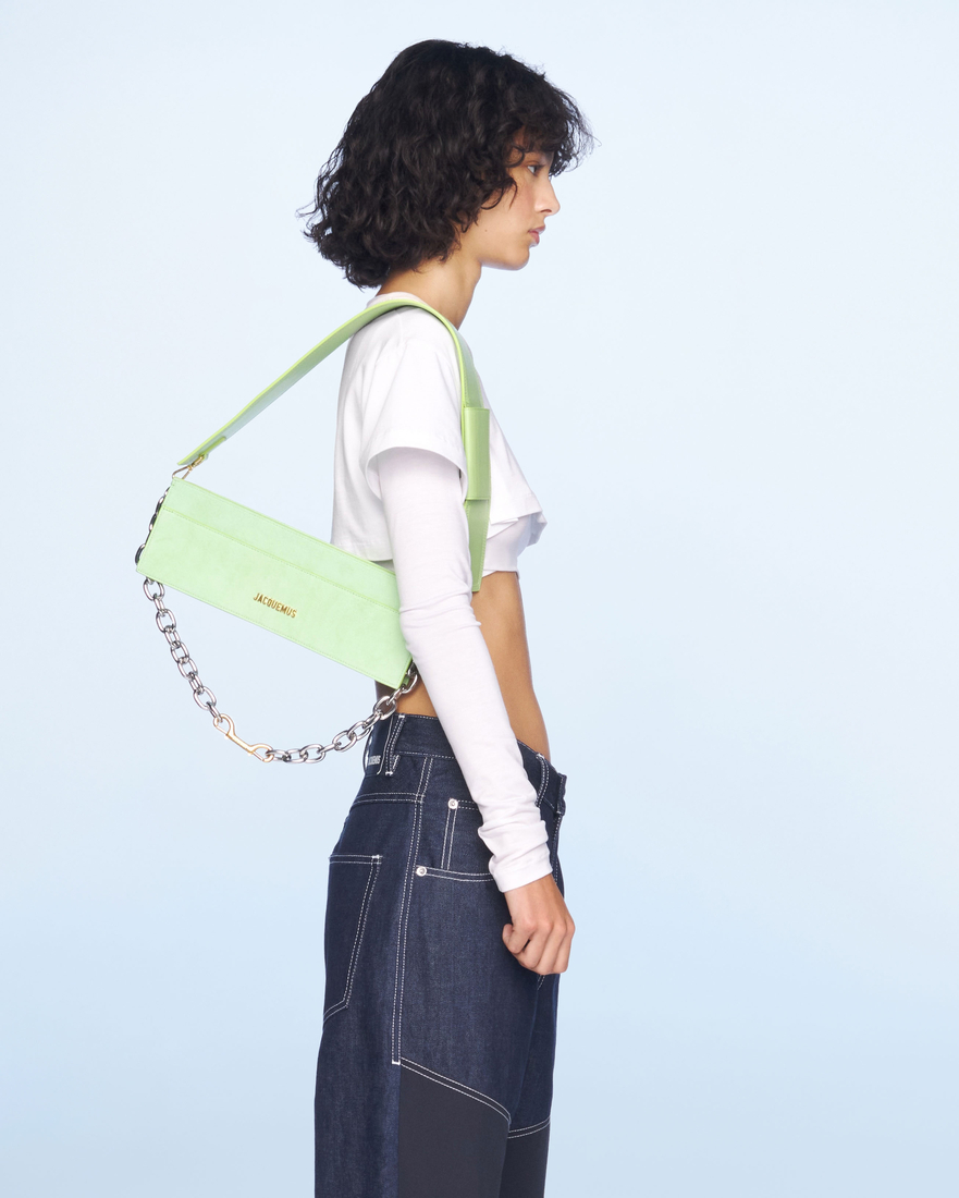 Le Ciuciu Rectangular Box Shoulder Bag in Green Suede Leather